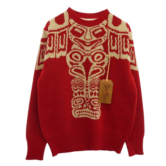 TENDERLOIN テンダーロイン 14AW T-SWEATER トーテムポール ネイティブ クルーネック ニット レッド レッド系 L【極上美品】【中古】