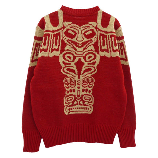 TENDERLOIN テンダーロイン 14AW T-SWEATER トーテムポール ネイティブ クルーネック ニット レッド レッド系 L【極上美品】【中古】
