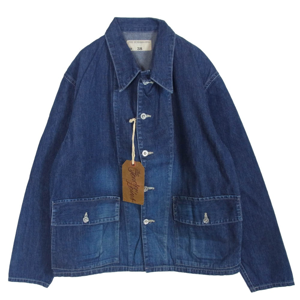 TENDERLOIN テンダーロイン T-NAVY JKT WASHED US ARMY ロゴ ボタン デニム カバーオール ジャケット インディゴブルー系 S【美品】【中古】