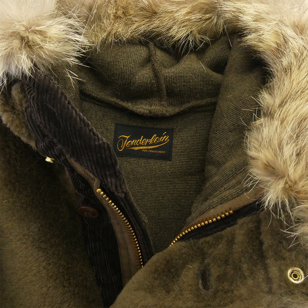TENDERLOIN テンダーロイン T-D2 ファーカラー ハーフボタンアップ フリース プルオーバー ジャケット モスグリーン系 M【美品】【中古】