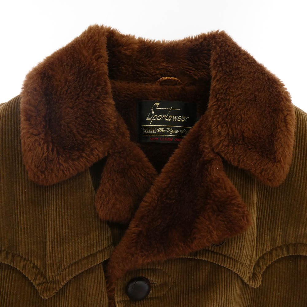 シアーズ Vintage SPORTS WEAR ヴィンテージ コーデュロイ ボア ジャケット くるみボタン ブラウン系 40【中古】
