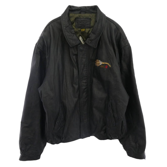 ポートオーソリティ バック 刺繍 デザイン レザー ジャケット ブラック系 L【中古】