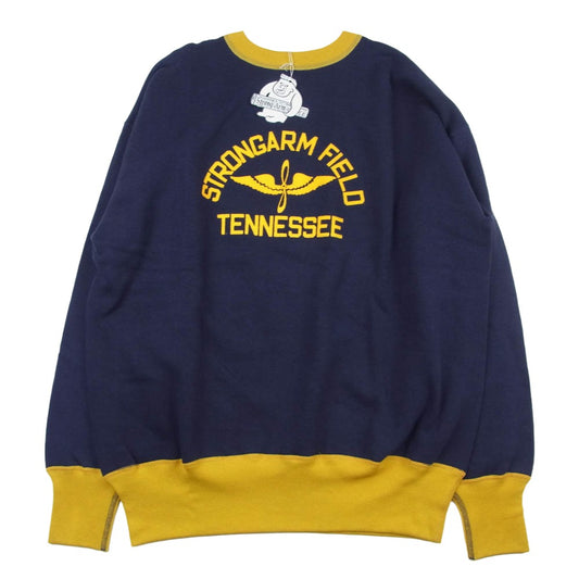 WAREHOUSE ウエアハウス JG-CS03 John Gluckow ジョングラッコー PX Crewneck Two-Tone フロッキー プリント スウェット クルーネック ネイビー系 イエロー系 XL【新古品】【未使用】【中古】