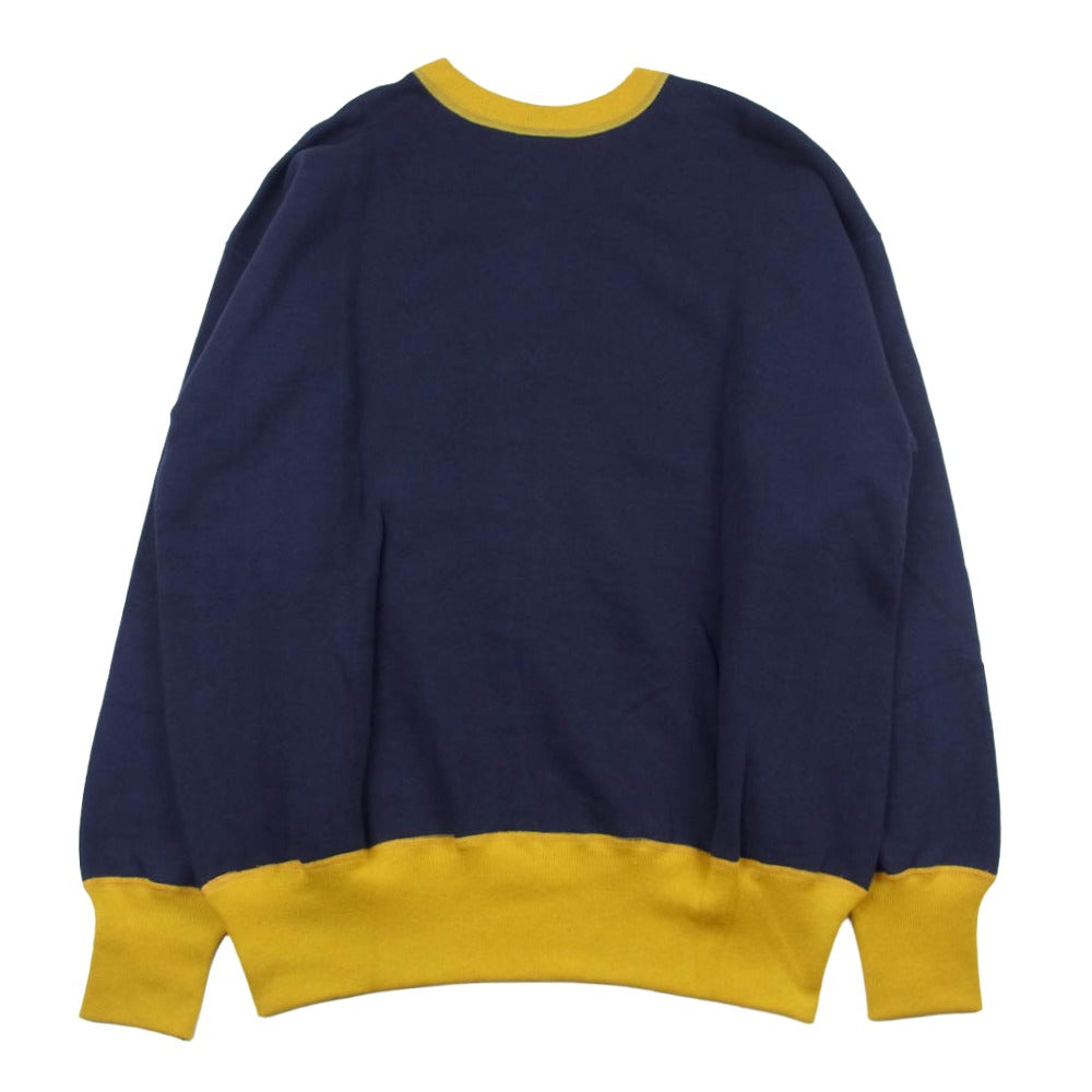 WAREHOUSE ウエアハウス JG-CS03 John Gluckow ジョングラッコー PX Crewneck Two-Tone フロッキー プリント スウェット クルーネック ネイビー系 イエロー系 XL【新古品】【未使用】【中古】