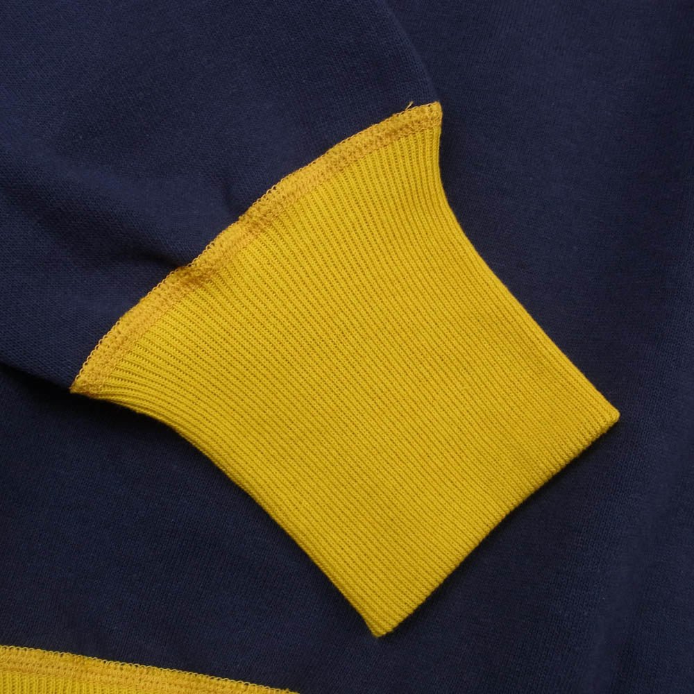 WAREHOUSE ウエアハウス JG-CS03 John Gluckow ジョングラッコー PX Crewneck Two-Tone フロッキー プリント スウェット クルーネック ネイビー系 イエロー系 XL【新古品】【未使用】【中古】