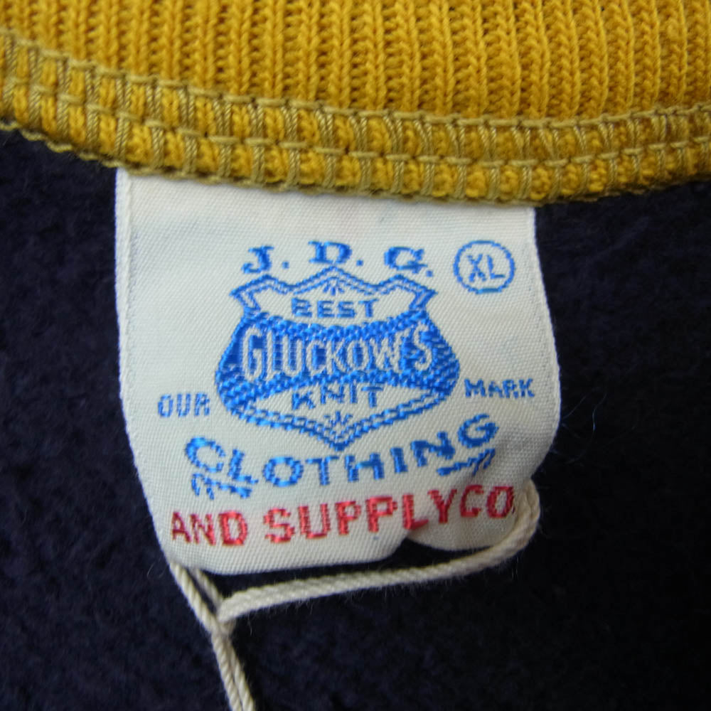 WAREHOUSE ウエアハウス JG-CS03 John Gluckow ジョングラッコー PX Crewneck Two-Tone フロッキー プリント スウェット クルーネック ネイビー系 イエロー系 XL【新古品】【未使用】【中古】