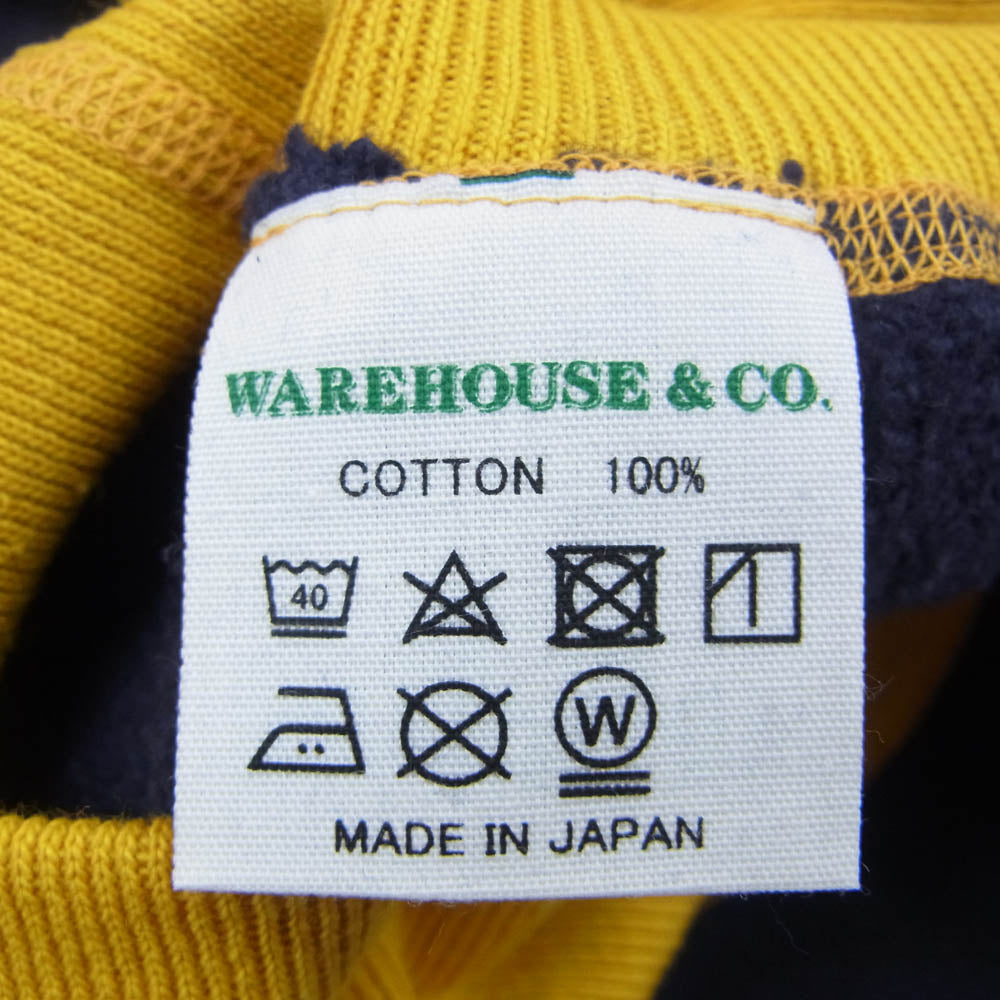 WAREHOUSE ウエアハウス JG-CS03 John Gluckow ジョングラッコー PX Crewneck Two-Tone フロッキー プリント スウェット クルーネック ネイビー系 イエロー系 XL【新古品】【未使用】【中古】