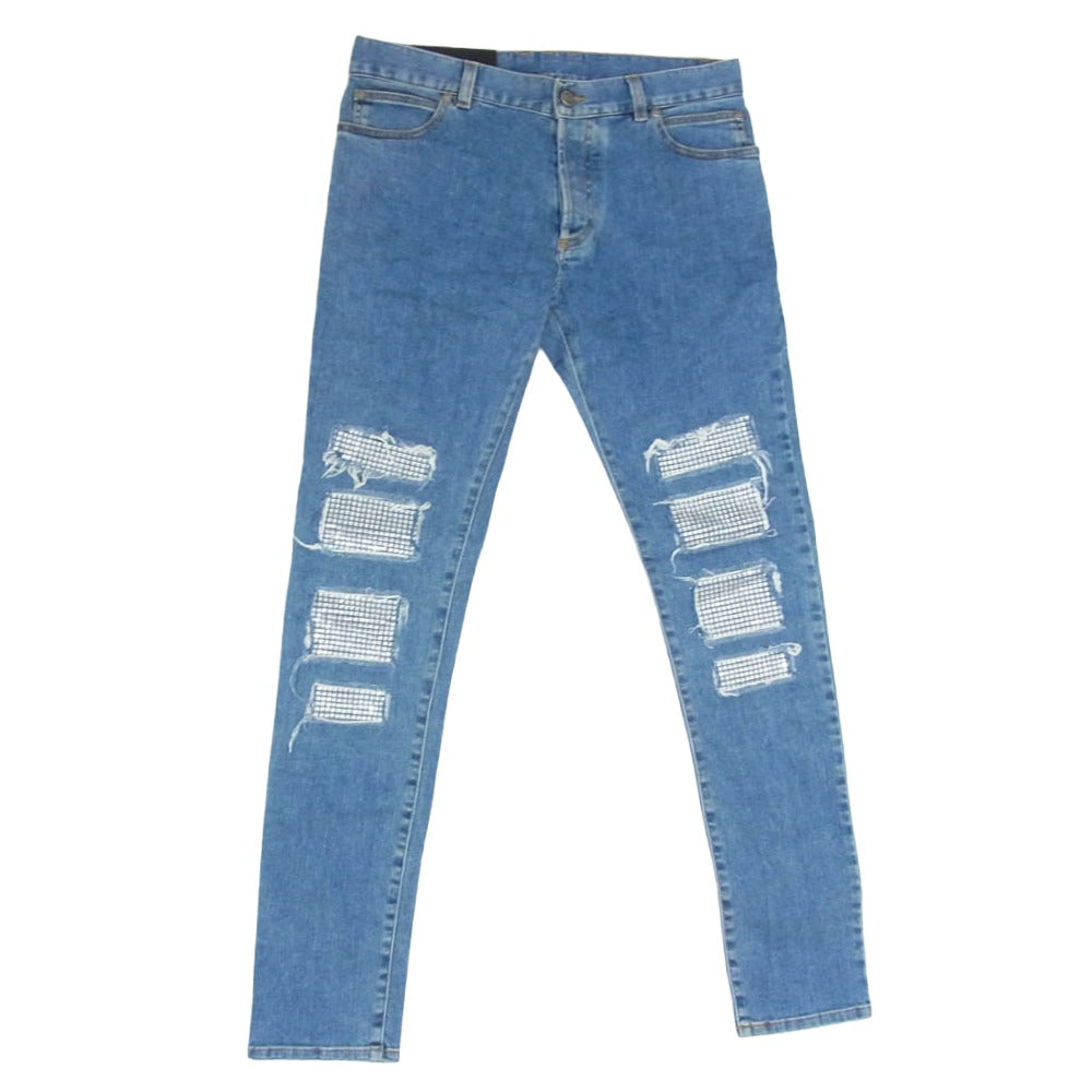 BALMAIN バルマン 5434Z174 イタリア製 ダメージ加工 ラインストーン スリムフィット デニムパンツ ジーンズ インディゴブルー系 30【美品】【中古】