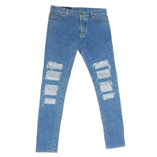 BALMAIN バルマン 5434Z174 イタリア製 ダメージ加工 ラインストーン スリムフィット デニムパンツ ジーンズ インディゴブルー系 30【美品】【中古】