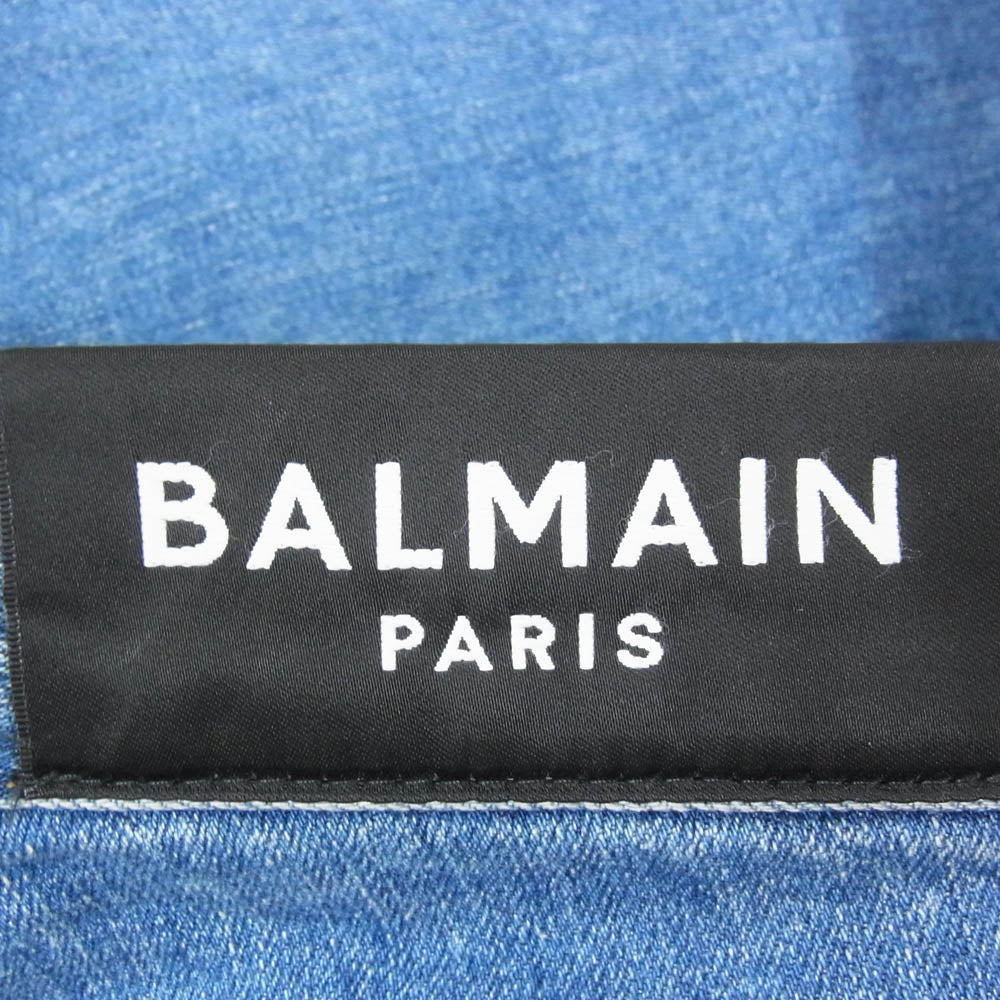 BALMAIN バルマン 5434Z174 イタリア製 ダメージ加工 ラインストーン スリムフィット デニムパンツ ジーンズ インディゴブルー系 30【美品】【中古】