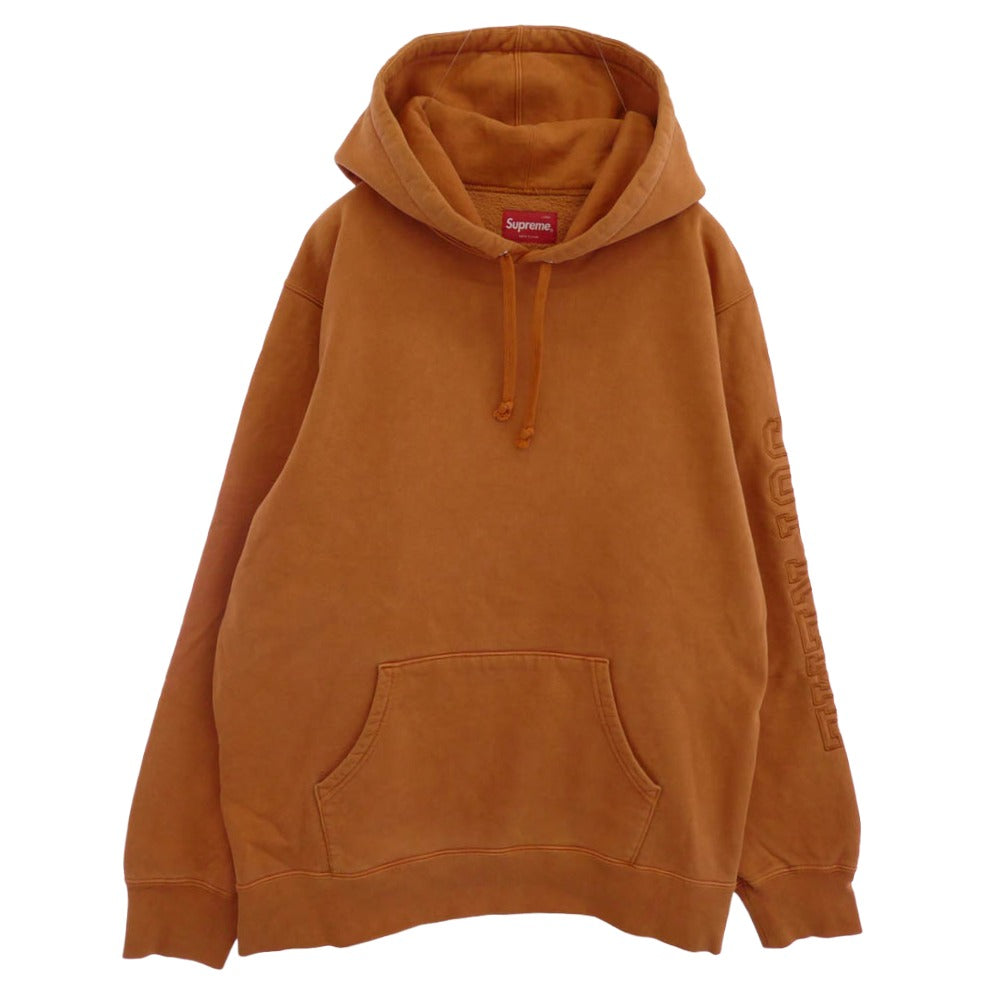 Supreme シュプリーム 19AW Overdyed Hooded Sweatshirt アームロゴ刺繍 オーバーダイ フーデッド スウェット シャツ プルオーバーパーカー ブラウン系 L【中古】