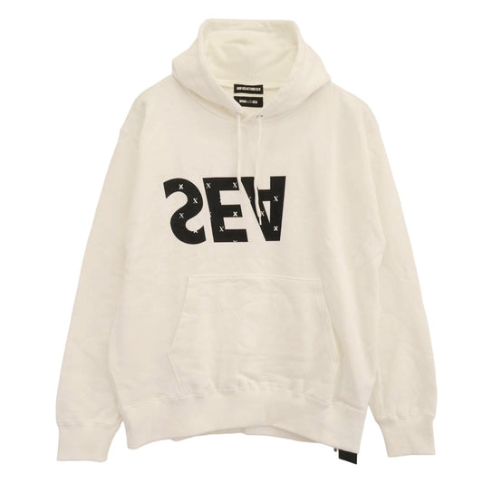 WIND AND SEA ウィンダンシー 20AW WDS-XXX-04 × GOD SELECTION XXX ゴッドセレクショントリプルエックス ロゴプリント プルオーバーパーカー ホワイト系 L【極上美品】【中古】