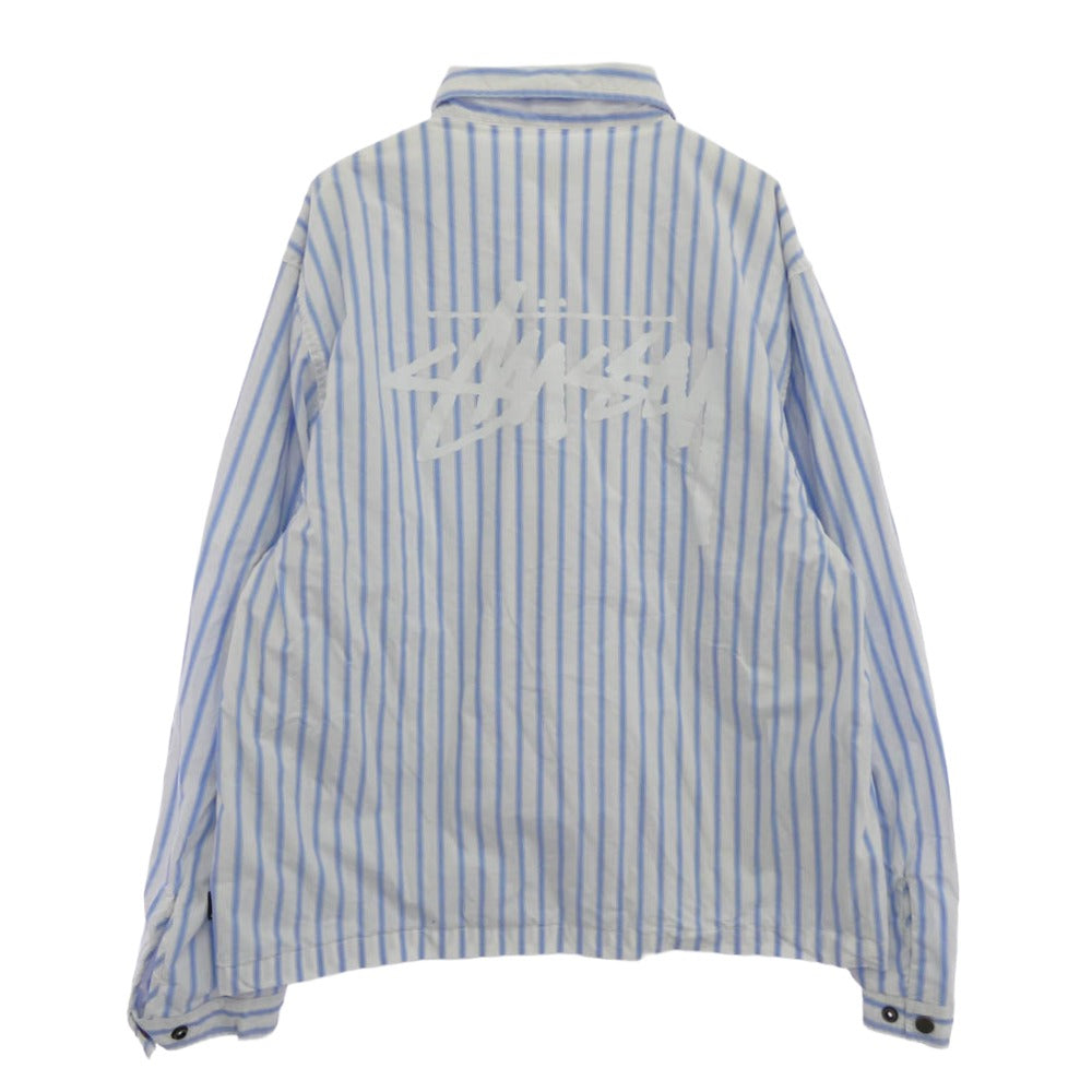 STUSSY ステューシー 23SS 1110279 Coach Shirt Stripe バックロゴプリント ストライプ コーチジャケット ホワイト系 ライトブルー系 L【中古】