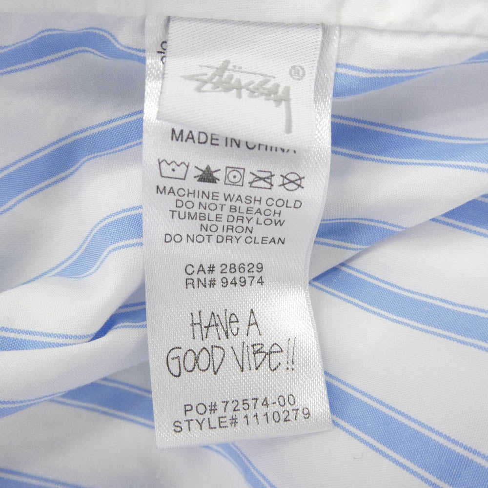 STUSSY ステューシー 23SS 1110279 Coach Shirt Stripe バックロゴプリント ストライプ コーチジャケット ホワイト系 ライトブルー系 L【中古】