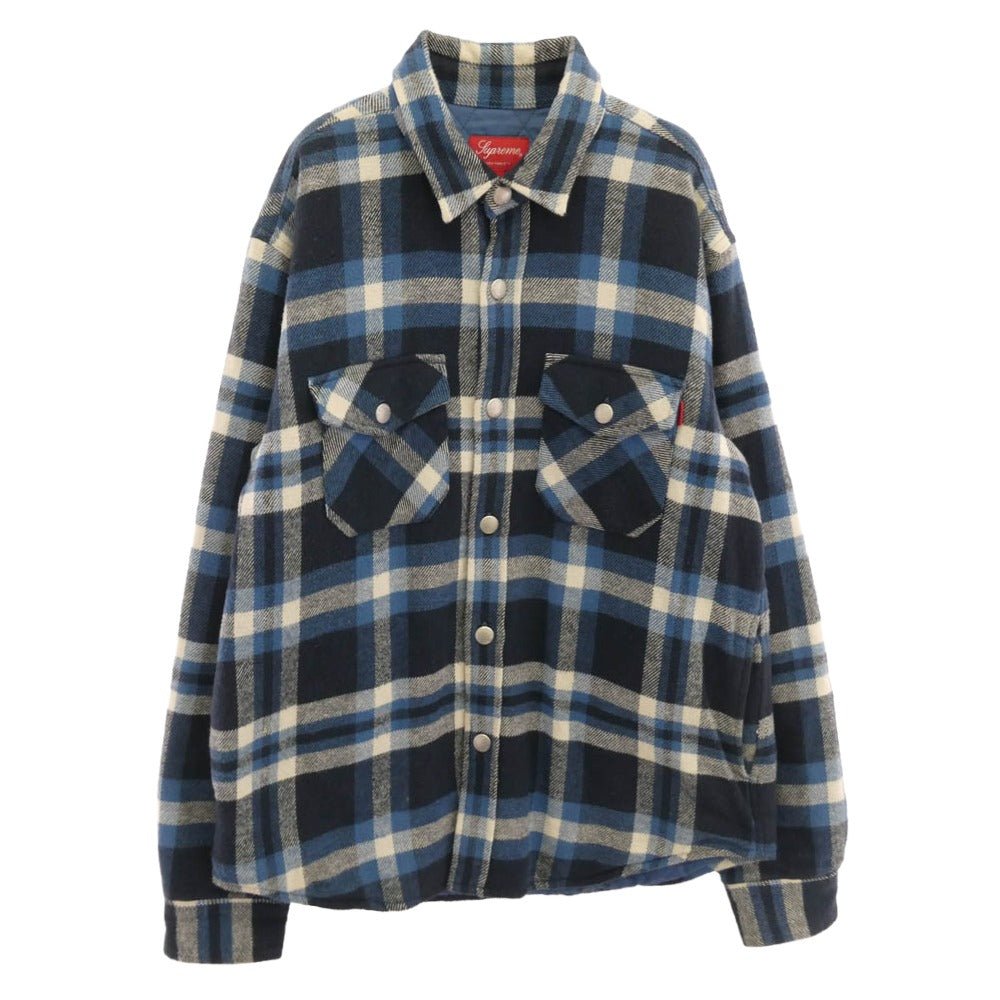 Supreme シュプリーム 17AW ワングラム期 Quilted Arc Logo Flannel Shirt バックアーチロゴ キルティング フランネル 長袖シャツ ブルー系 M【中古】