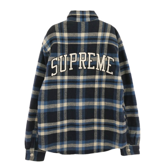 Supreme シュプリーム 17AW ワングラム期 Quilted Arc Logo Flannel Shirt バックアーチロゴ キルティング フランネル 長袖シャツ ブルー系 M【中古】