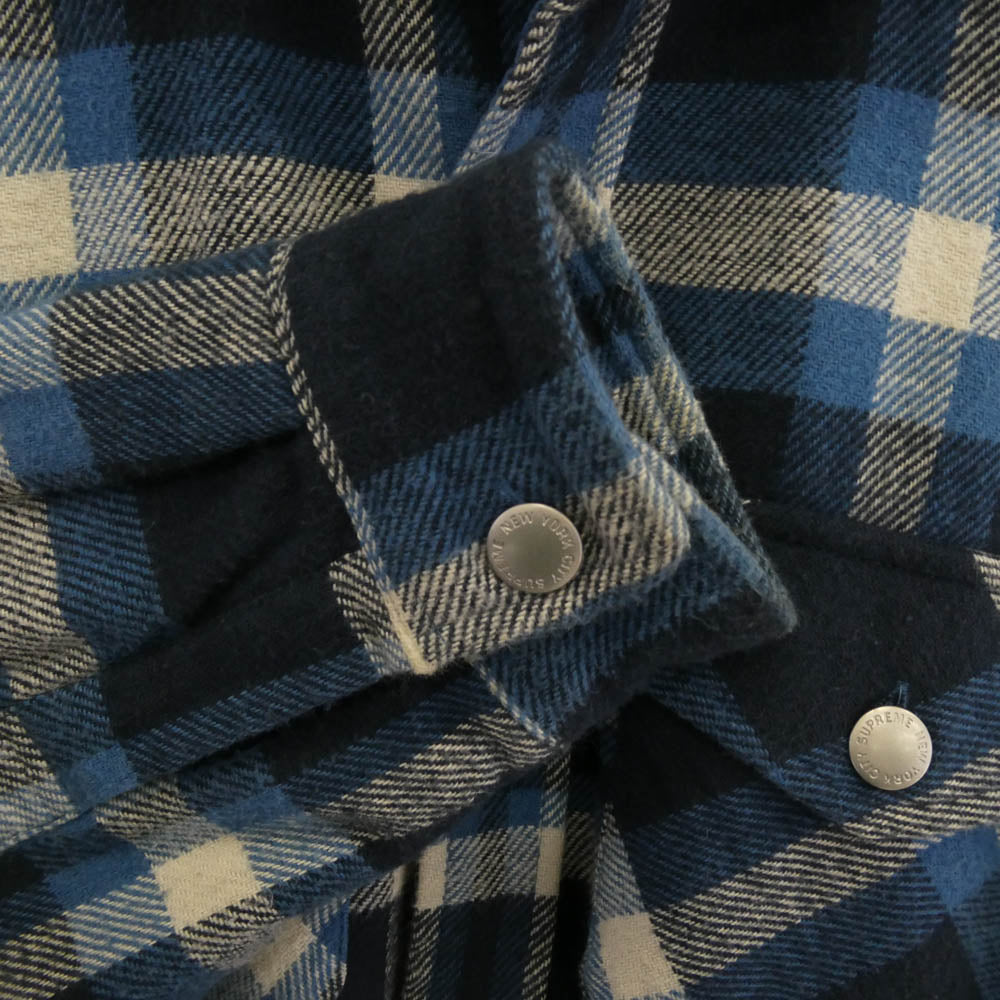 Supreme シュプリーム 17AW ワングラム期 Quilted Arc Logo Flannel Shirt バックアーチロゴ キルティング フランネル 長袖シャツ ブルー系 M【中古】