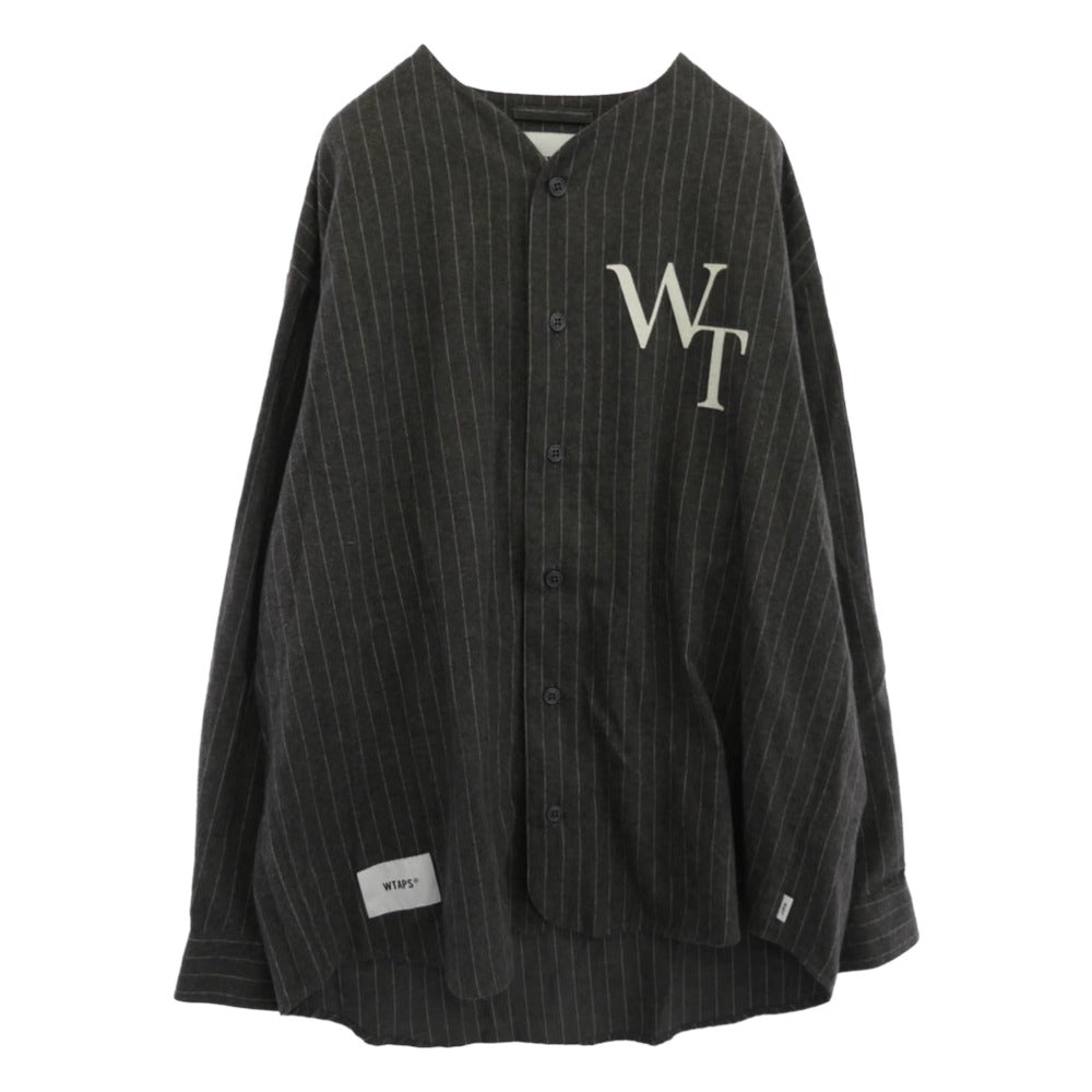 WTAPS ダブルタップス 22SS 221TQDT-SHM01 LEAGUE LS COTTON FLANNEL STRIPE フランネル ストライプ リーグ ロングスリーブシャツ 長袖シャツ グレー系 X/03【中古】