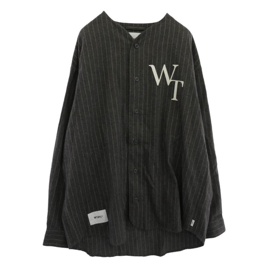 WTAPS ダブルタップス 22SS 221TQDT-SHM01 LEAGUE LS COTTON FLANNEL STRIPE フランネル ストライプ リーグ ロングスリーブシャツ 長袖シャツ グレー系 X/03【中古】