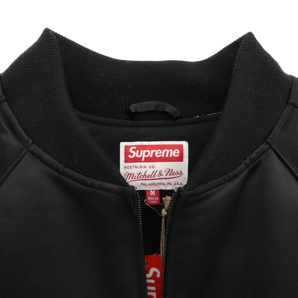 Supreme シュプリーム 21AW × Mitchell & Ness Sequin Logo Varsity Jacket ミッチェル & ネス シークイン ロゴ バーシティ ジャケット スパンコール ロゴ ナイロン スタジャン ブラック系 M【中古】
