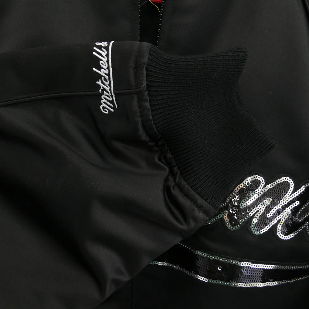 Supreme シュプリーム 21AW × Mitchell & Ness Sequin Logo Varsity Jacket ミッチェル & ネス シークイン ロゴ バーシティ ジャケット スパンコール ロゴ ナイロン スタジャン ブラック系 M【中古】