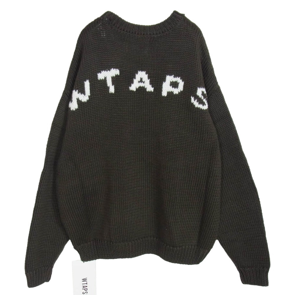 WTAPS ダブルタップス 232MADT-KNM04 SWEATER POLY. T-ROCK バックロゴ クルーネック セーター ニット カーキ系 3【新古品】【未使用】【中古】