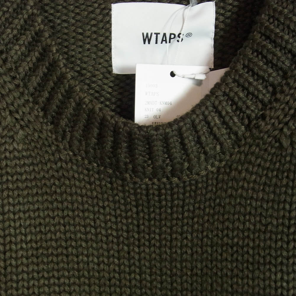 WTAPS ダブルタップス 232MADT-KNM04 SWEATER POLY. T-ROCK バックロゴ クルーネック セーター ニット カーキ系 3【新古品】【未使用】【中古】