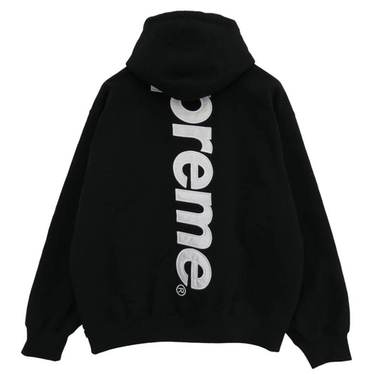 Supreme シュプリーム 25AW Satin Applique Hooded Sweatshirt サテン アップリケ フーデッド スウェットシャツ パーカー ブラック系 L【新古品】【未使用】【中古】