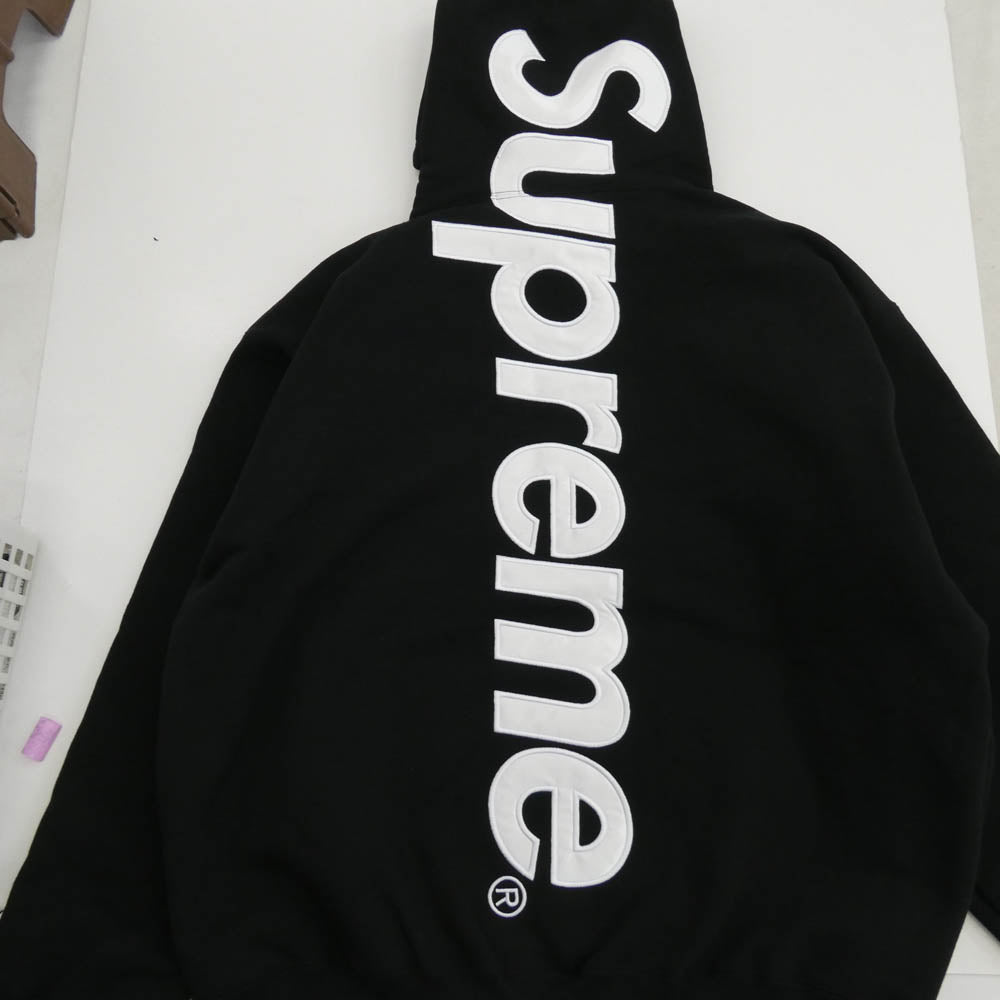 Supreme シュプリーム 25AW Satin Applique Hooded Sweatshirt サテン アップリケ フーデッド スウェットシャツ パーカー ブラック系 L【新古品】【未使用】【中古】