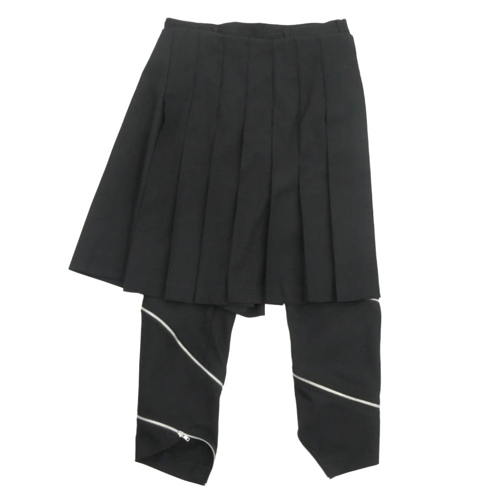 BLACK COMME des GARCONS ブラックコムデギャルソン AD2018 1C-P011 プリーツスカートドッキング 捻じれZIP ツイストファスナー ストレート パンツ ブラック系 M【中古】