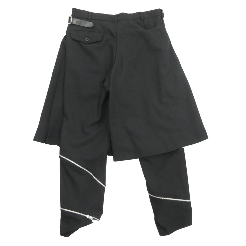 BLACK COMME des GARCONS ブラックコムデギャルソン AD2018 1C-P011 プリーツスカートドッキング 捻じれZIP ツイストファスナー ストレート パンツ ブラック系 M【中古】