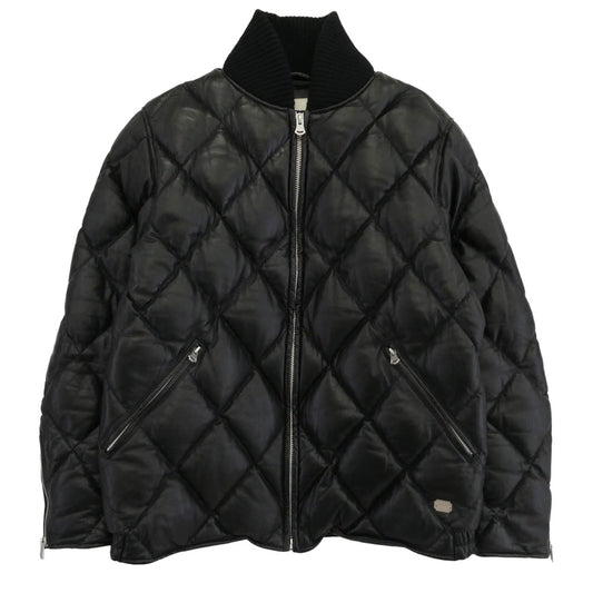 CRIMIE クライミー CR1-02A-JK04 Quilt Lamb Leather Jacket シープスキン ダイヤキルティング レザー ダウンジャケット ブルゾン ブラック系 XXL【中古】