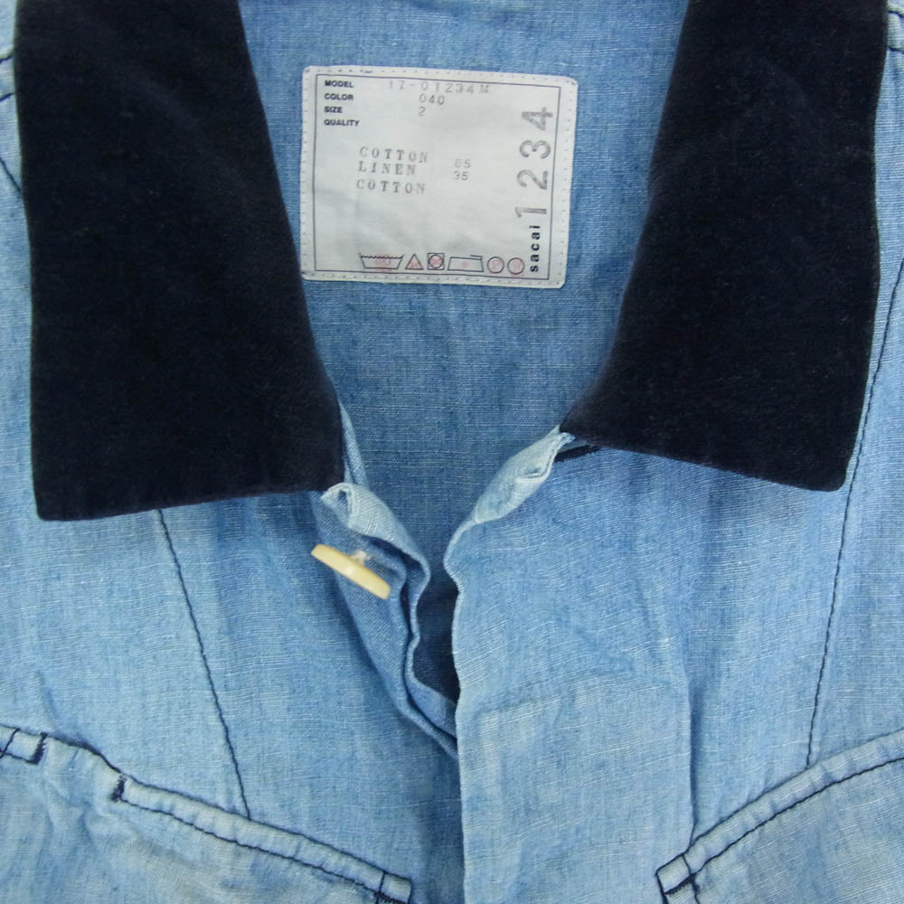 Sacai サカイ 17SS 17-01234M Dungaree Shirt 半袖 シャツ インディゴブルー系 2【中古】