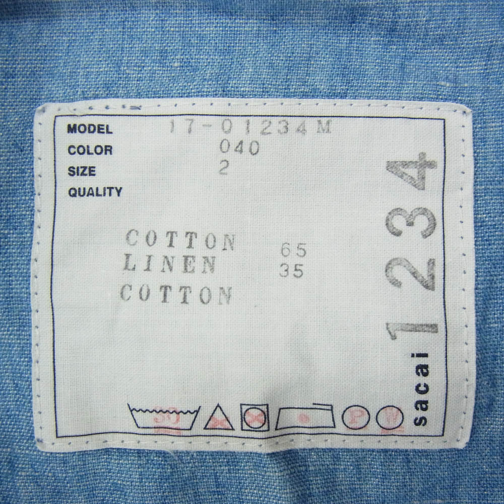 Sacai サカイ 17SS 17-01234M Dungaree Shirt 半袖 シャツ インディゴブルー系 2【中古】