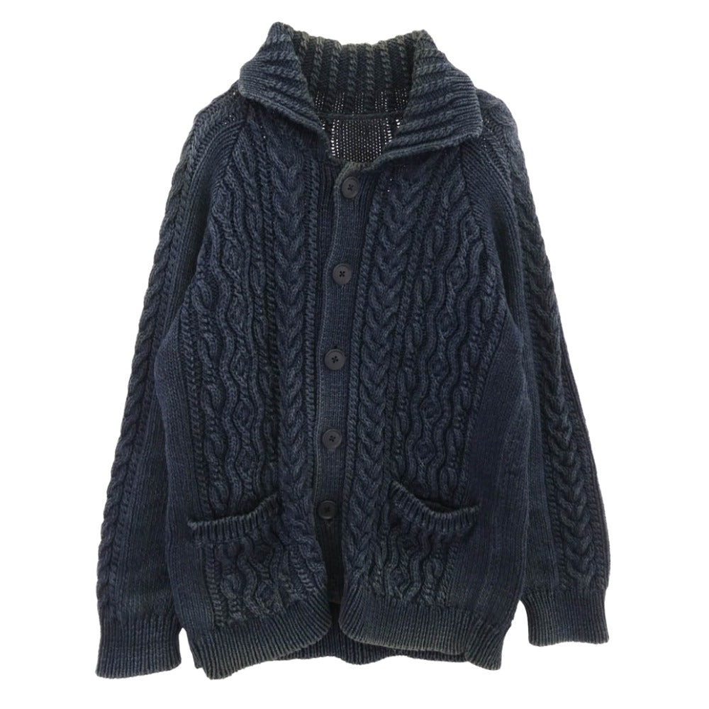 uniform experiment ユニフォームエクスペリメント UE-091039 インディゴコットン フィッシャーマン ニット カーディガン ネイビー系 2【中古】