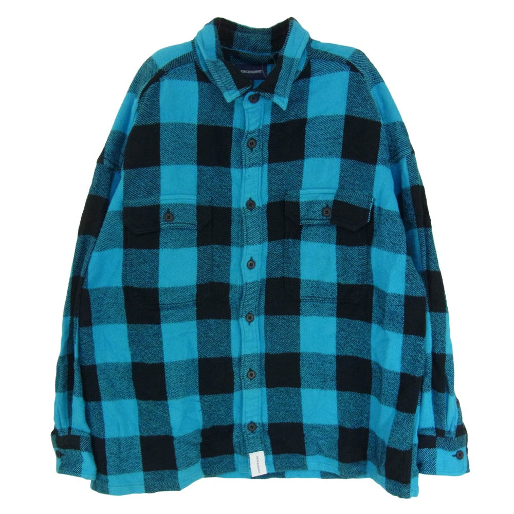 DESCENDANT ディセンダント vanning check ls shirt バッファロー チェック ヘビー ネル シャツ ブルー系 2【中古】