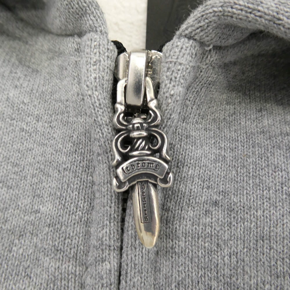 CHROME HEARTS クロムハーツ（原本無） Y NOT セメタリー クロスパッチ ダガー クロスボール ジップ スウェット パーカー XL グレー系 XL【極上美品】【中古】