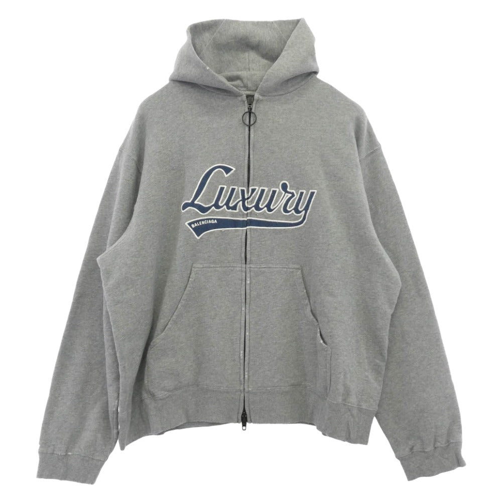 BALENCIAGA バレンシアガ 25AW 852960 TTVB5 Luxury Script ヴィンテージ加工 ラグジュアリースクリプト ダブルジップ パーカー グレー系 S【中古】