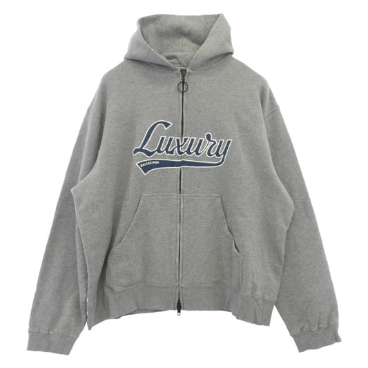 BALENCIAGA バレンシアガ 25AW 852960 TTVB5 Luxury Script ヴィンテージ加工 ラグジュアリースクリプト ダブルジップ パーカー グレー系 S【中古】