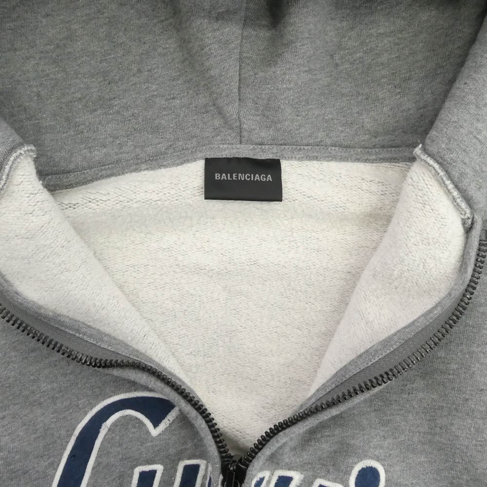 BALENCIAGA バレンシアガ 25AW 852960 TTVB5 Luxury Script ヴィンテージ加工 ラグジュアリースクリプト ダブルジップ パーカー グレー系 S【中古】