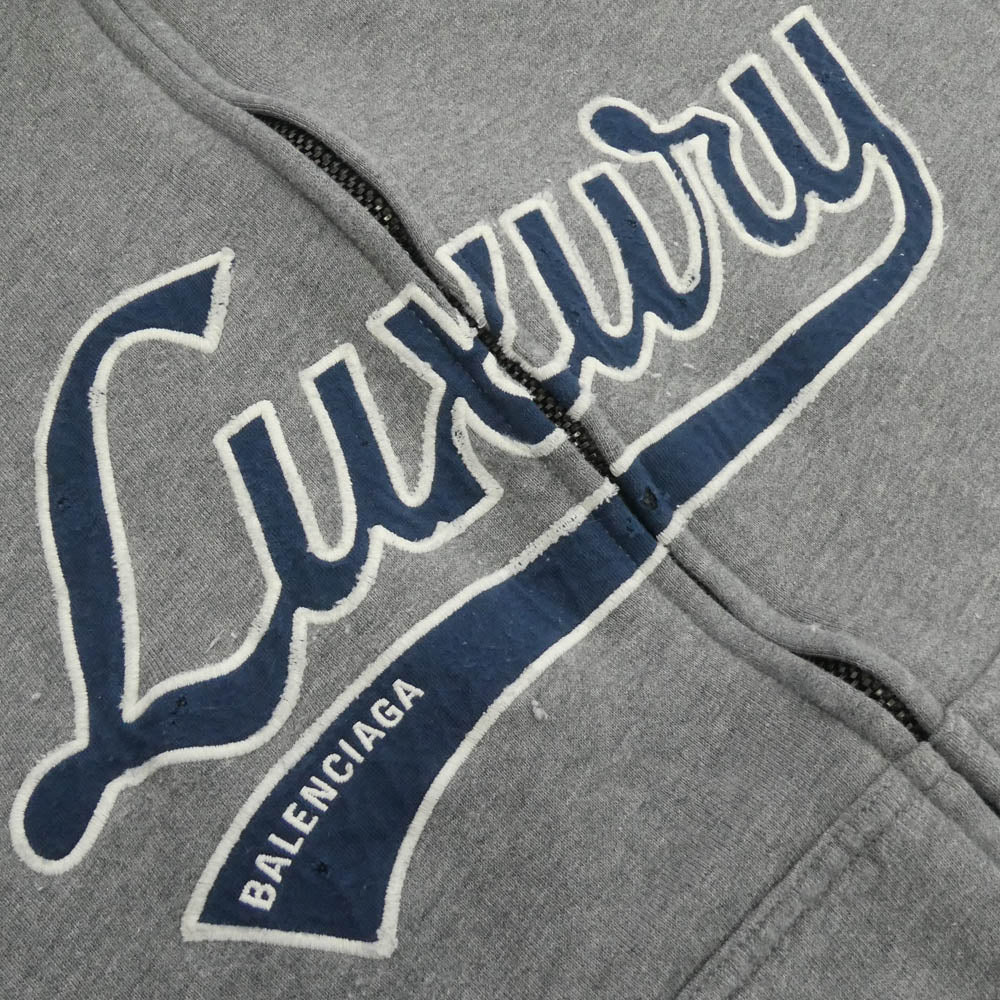 BALENCIAGA バレンシアガ 25AW 852960 TTVB5 Luxury Script ヴィンテージ加工 ラグジュアリースクリプト ダブルジップ パーカー グレー系 S【中古】