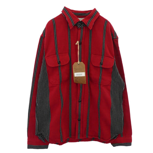 TENDERLOIN テンダーロイン 14AW T-GTM SHT 2 ストライプ柄 切替 長袖シャツ レッド系 M【極上美品】【中古】