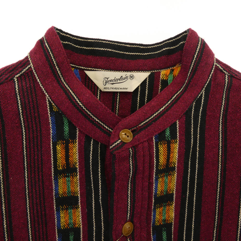 TENDERLOIN テンダーロイン 16AW T-GTM STAND SHT グアテマラ柄 スタンドカラー 長袖シャツ バーガンディ バーガンディ系 M【極上美品】【中古】