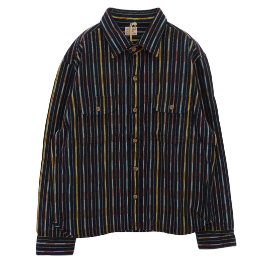 TENDERLOIN テンダーロイン T-NATVIE SHT ネイティブ柄 ストライプ 長袖シャツ ネイビー ネイビー系 M【極上美品】【中古】