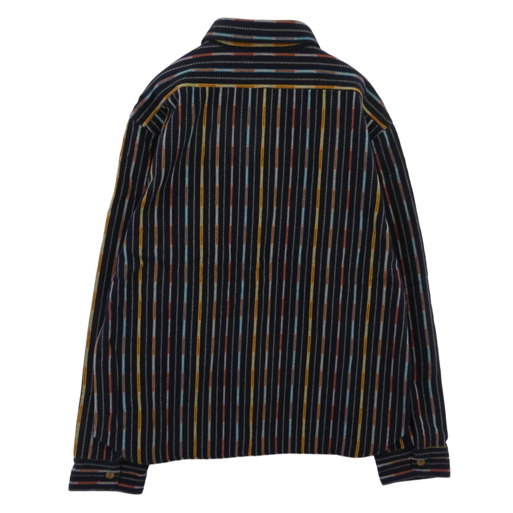 TENDERLOIN テンダーロイン T-NATVIE SHT ネイティブ柄 ストライプ 長袖シャツ ネイビー ネイビー系 M【極上美品】【中古】