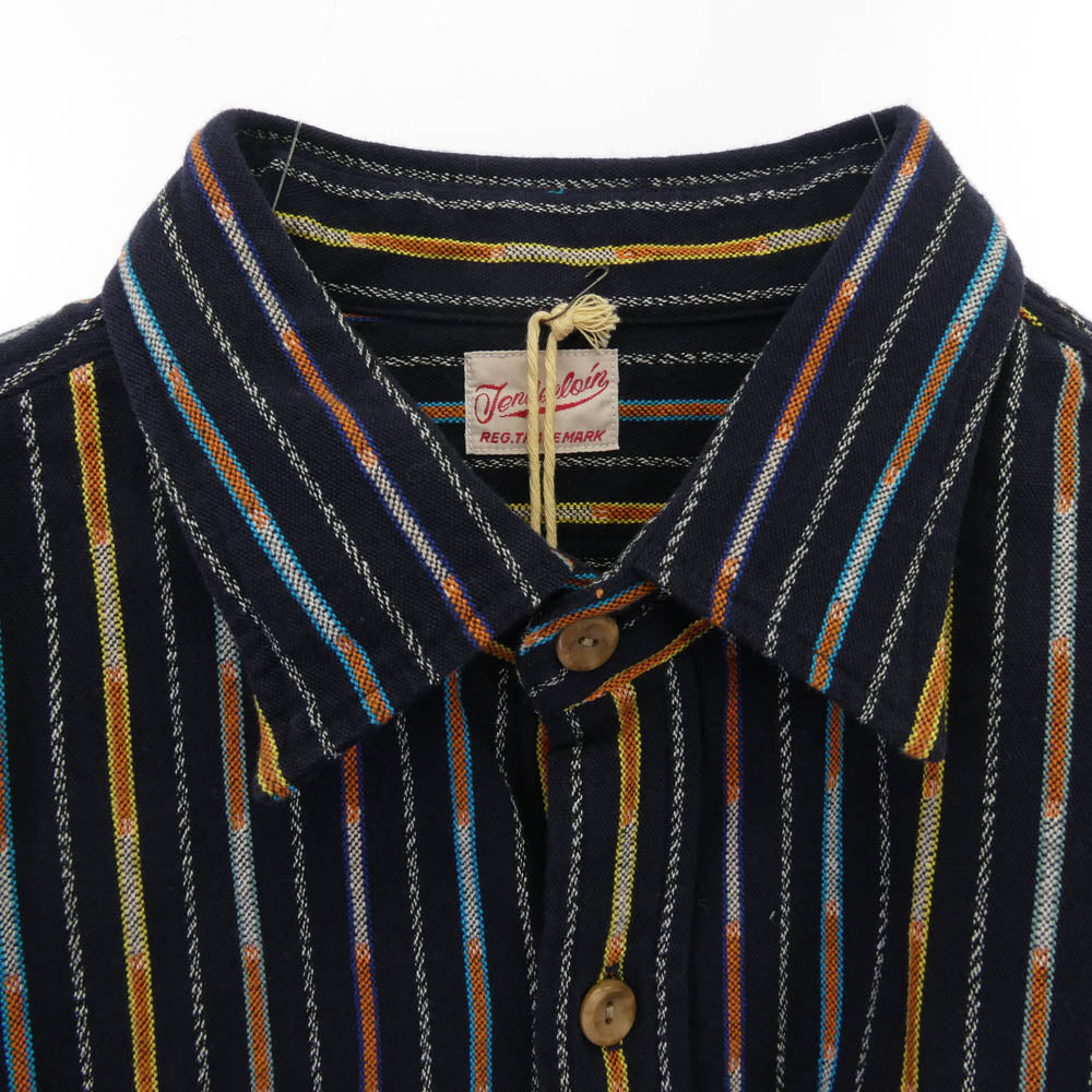 TENDERLOIN テンダーロイン T-NATVIE SHT ネイティブ柄 ストライプ 長袖シャツ ネイビー ネイビー系 M【極上美品】【中古】