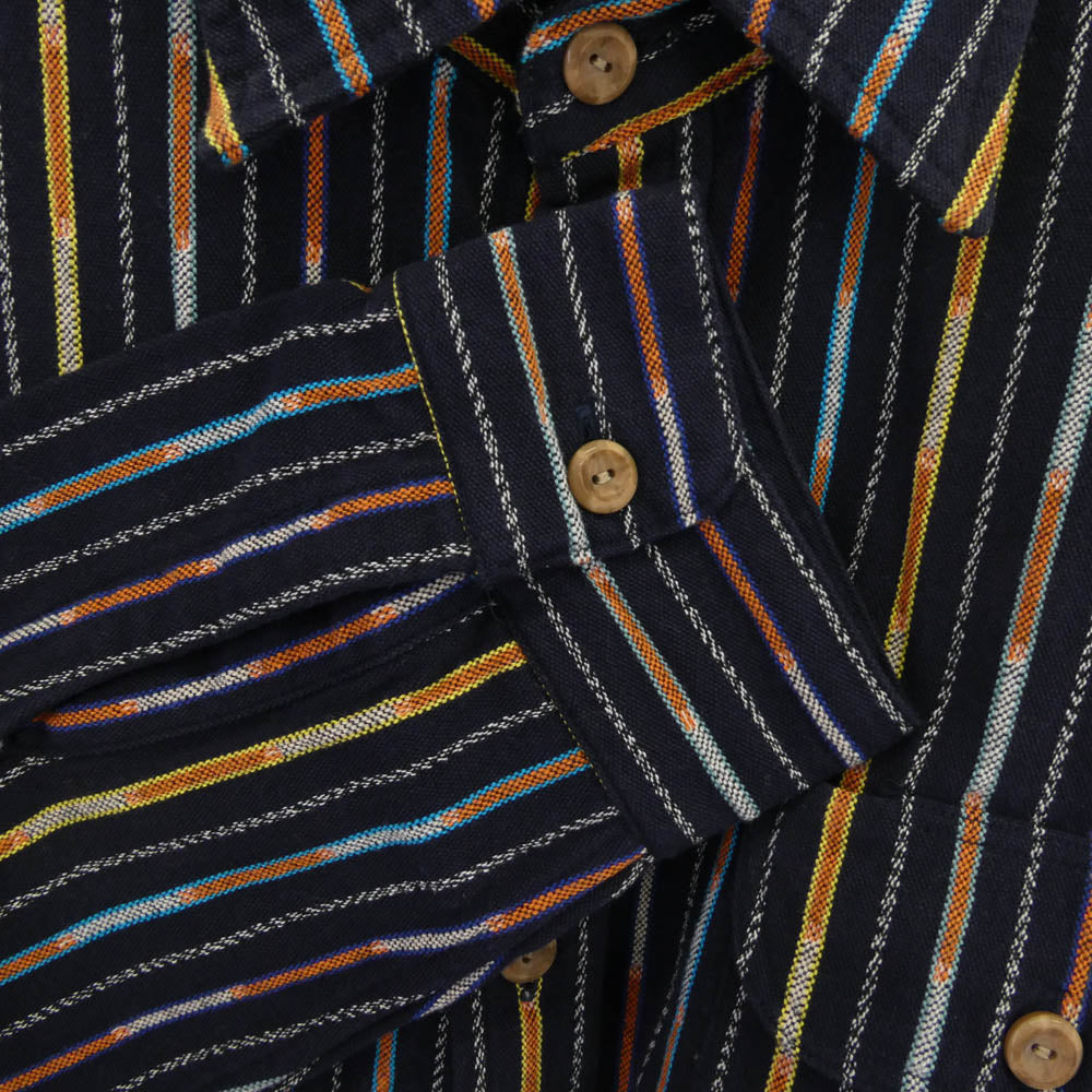 TENDERLOIN テンダーロイン T-NATVIE SHT ネイティブ柄 ストライプ 長袖シャツ ネイビー ネイビー系 M【極上美品】【中古】