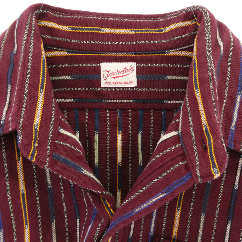 TENDERLOIN テンダーロイン 本店限定 T-NATVIE SHT ネイティブ柄 ストライプ 長袖シャツ バーガンディ バーガンディ系 M【極上美品】【中古】