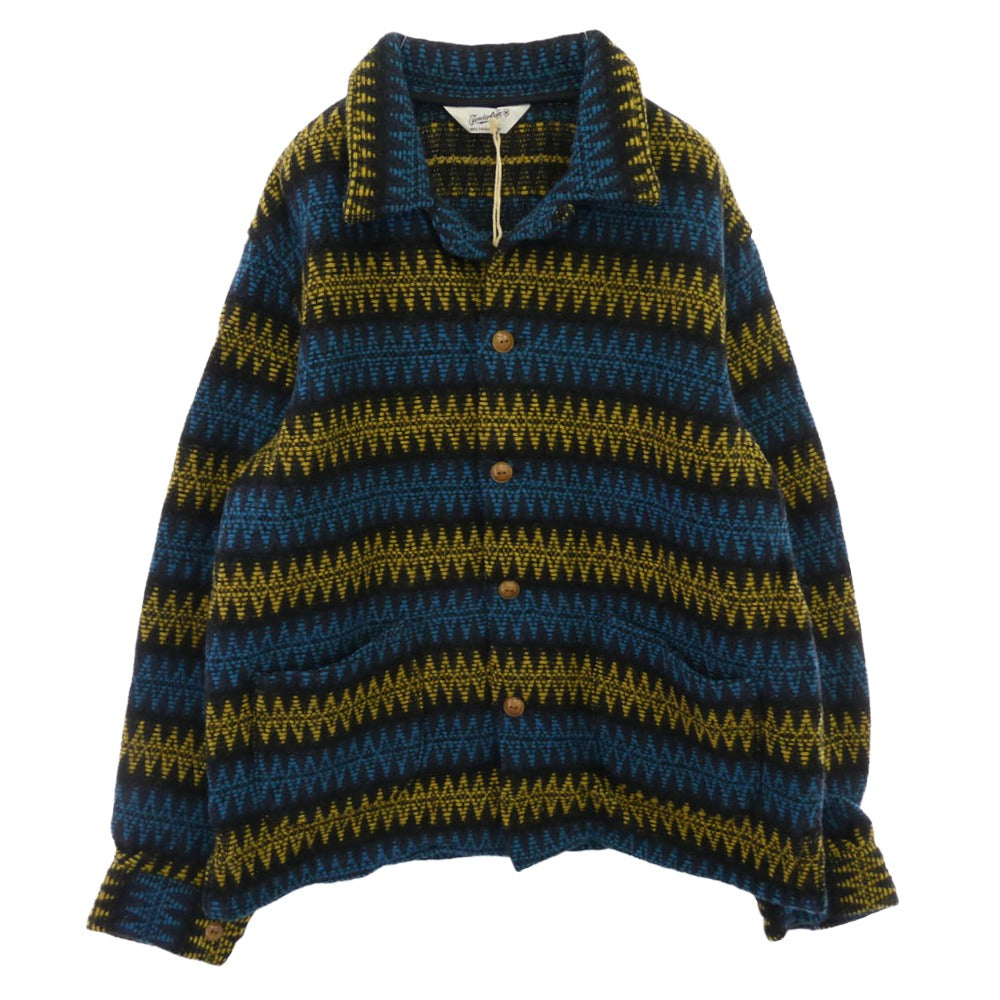 TENDERLOIN テンダーロイン T-INDIAN JKT インディアン ネイティブ 総柄 ウール ニット ジャケット ブルー系 M【美品】【中古】