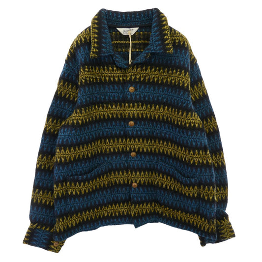 TENDERLOIN テンダーロイン T-INDIAN JKT インディアン ネイティブ 総柄 ウール ニット ジャケット ブルー系 M【美品】【中古】